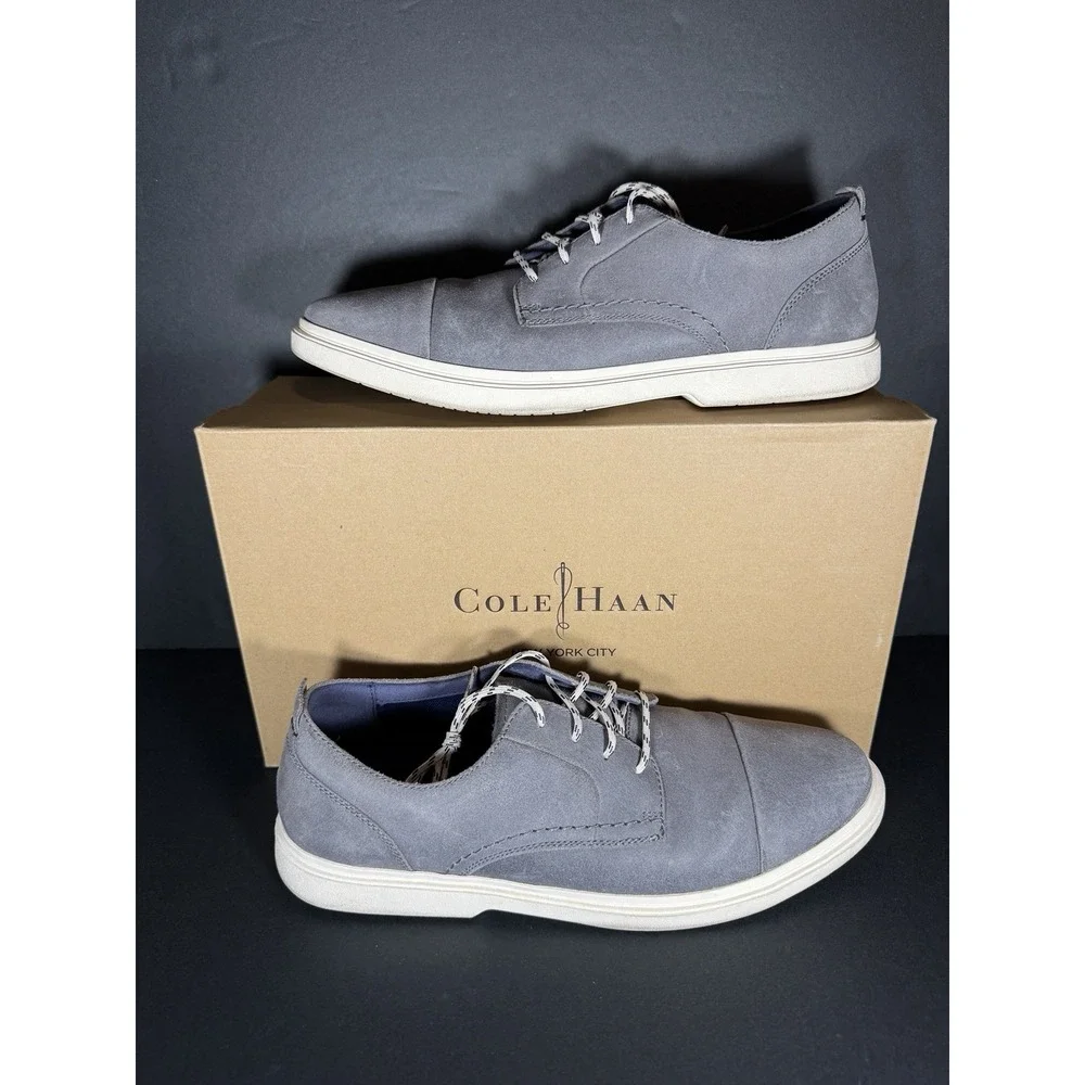 10.5 Cole Haan Gray Dress Work Shoes Lace Up Grand‎ OS Leather Clean Used w/ Box